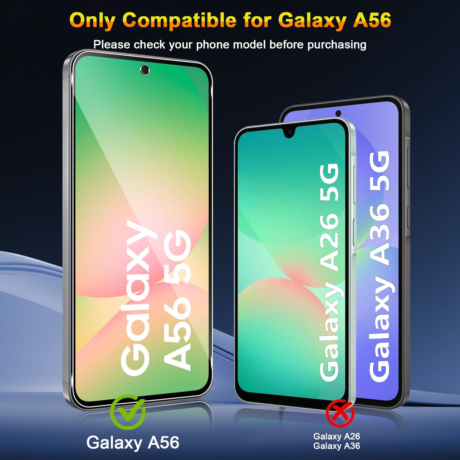 QULLOO Szkło hartowane do Samsung Galaxy A56 5G, 3 sztuki ochraniaczy ekranu i 2 sztuki osłony tylnej kamery, twardość 9H, folia ochronna na ekran HD, przejrzystość, odporność na zarysowania, ochrona