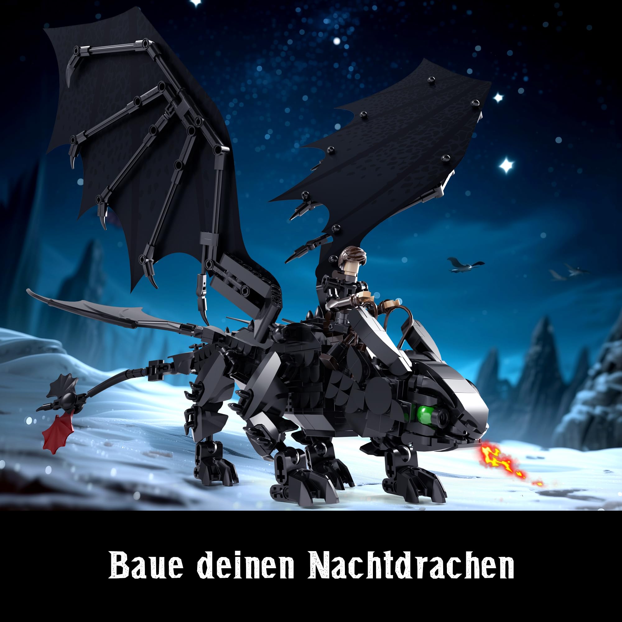 VEPOWER Schwarzer Fantasy Drachen Klemmbaustein Set ab 10 Jahren