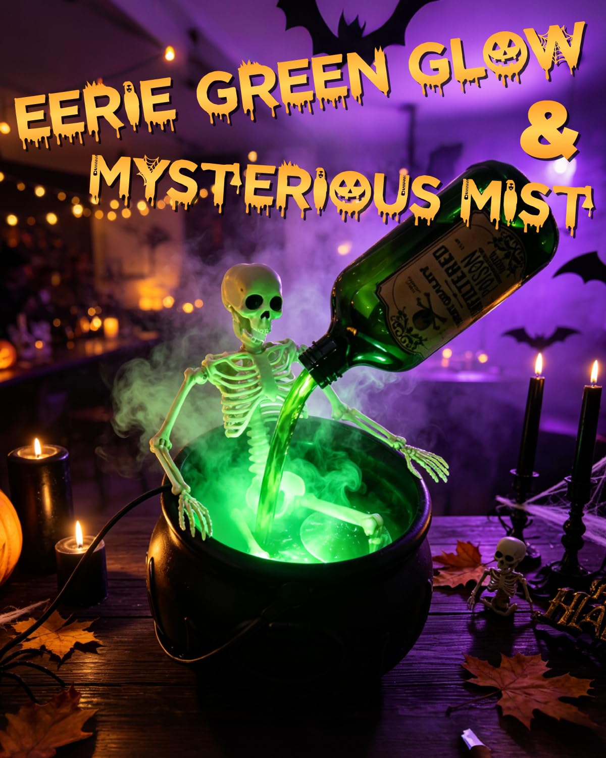 Calderone Decorazione Halloween Interni con Generatore Nebbia & Scheletro