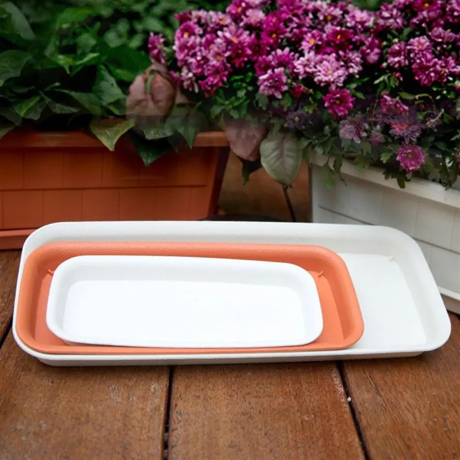 Verdes Platos para Macetas Platillo for Plantas, bandejas de Goteo, Bandeja de plástico, platillos for Interior y Exterior, Maceta Rectangular, 1 ud. Platillos para Plantas(Red-40x17cm)
