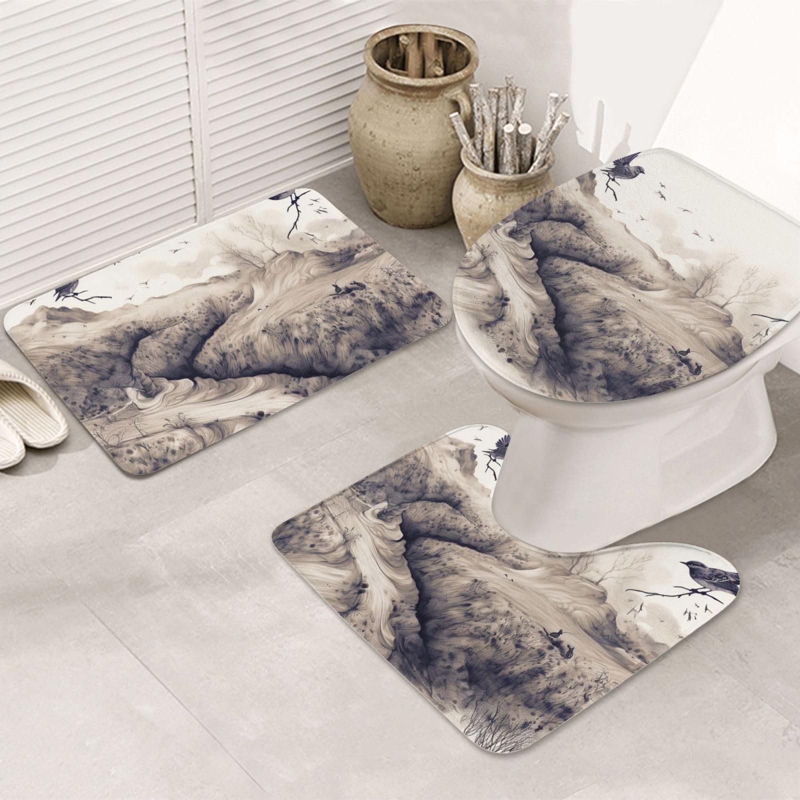 Tapis de bain oiseaux pour décorer une salle de bain nature