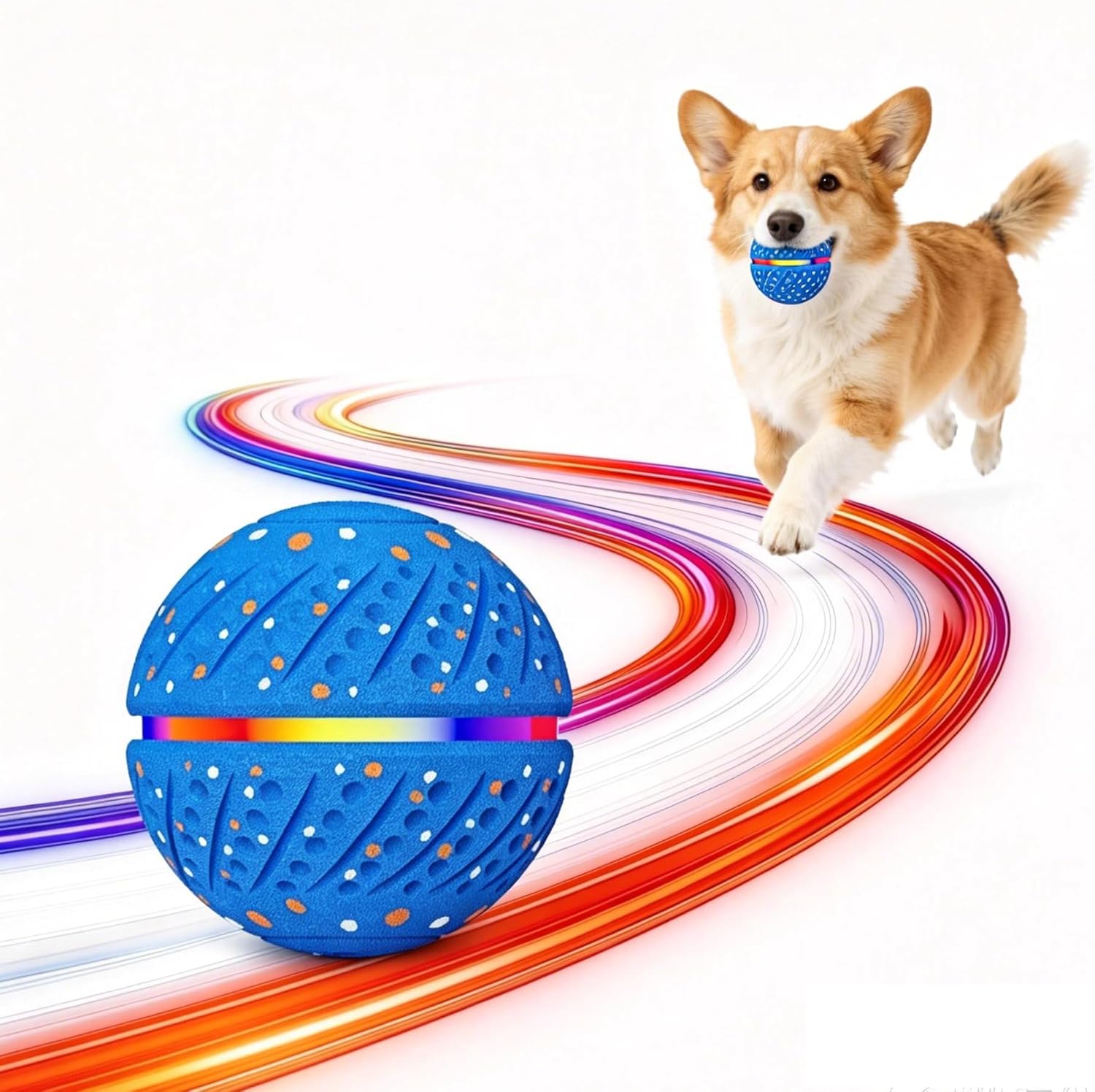 2 PCS Interactive Dog Toys Ball- Smart Automatic Moving Bouncing Dog Ball with RGB Lights, E-TPU Material, IP54 Waterproof, 3 Play Modes, Motion Activated Toys for Small Medium Dog(Orange+Blue)