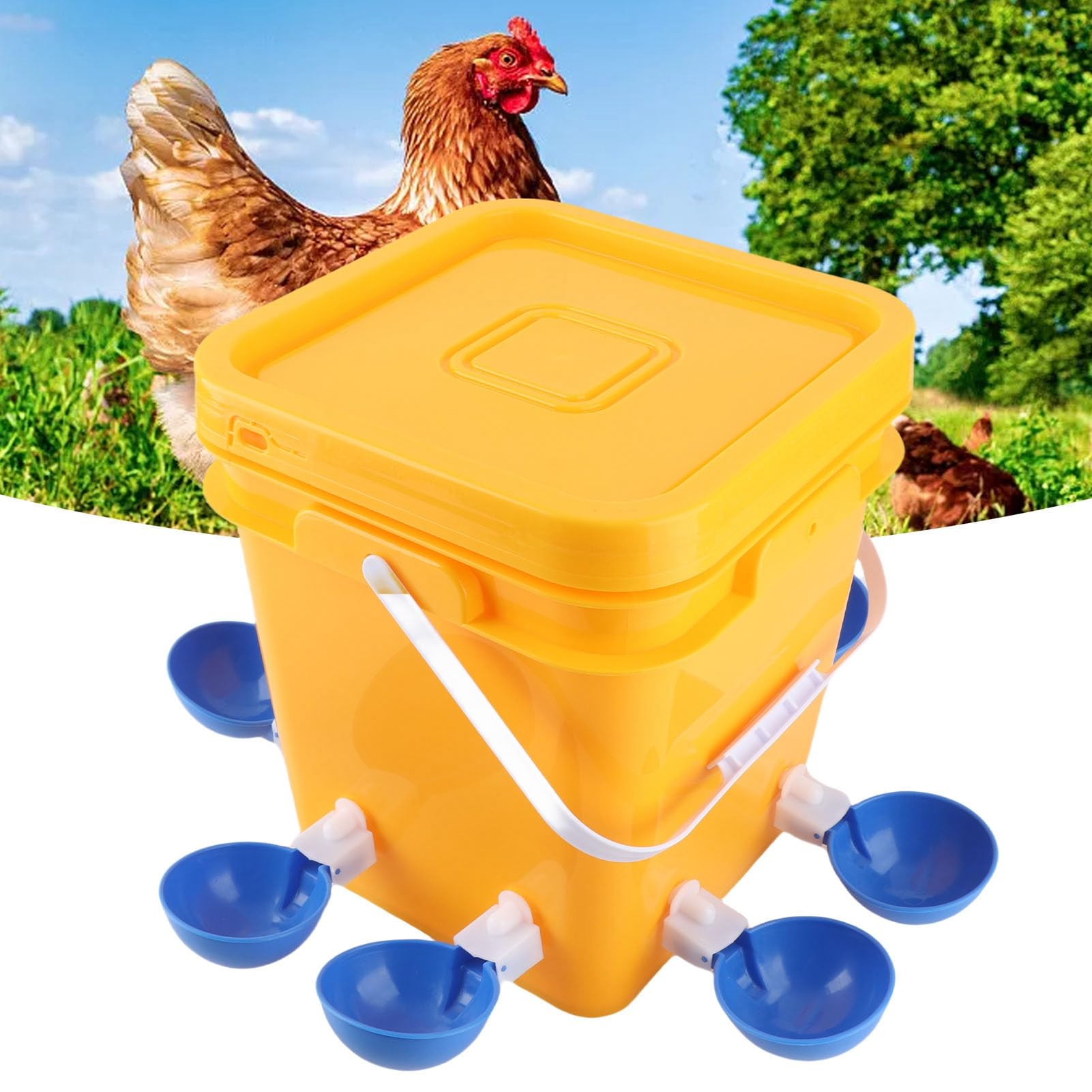 Keenso Bebedero Automático para Aves de Corral Versátil con Asa de 12 litros, Diseño de Cierre Hermético para Agua Limpia, Adecuado para Pájaros como Loros y Palomas: Fácil Instalación (Cubo + Tazón