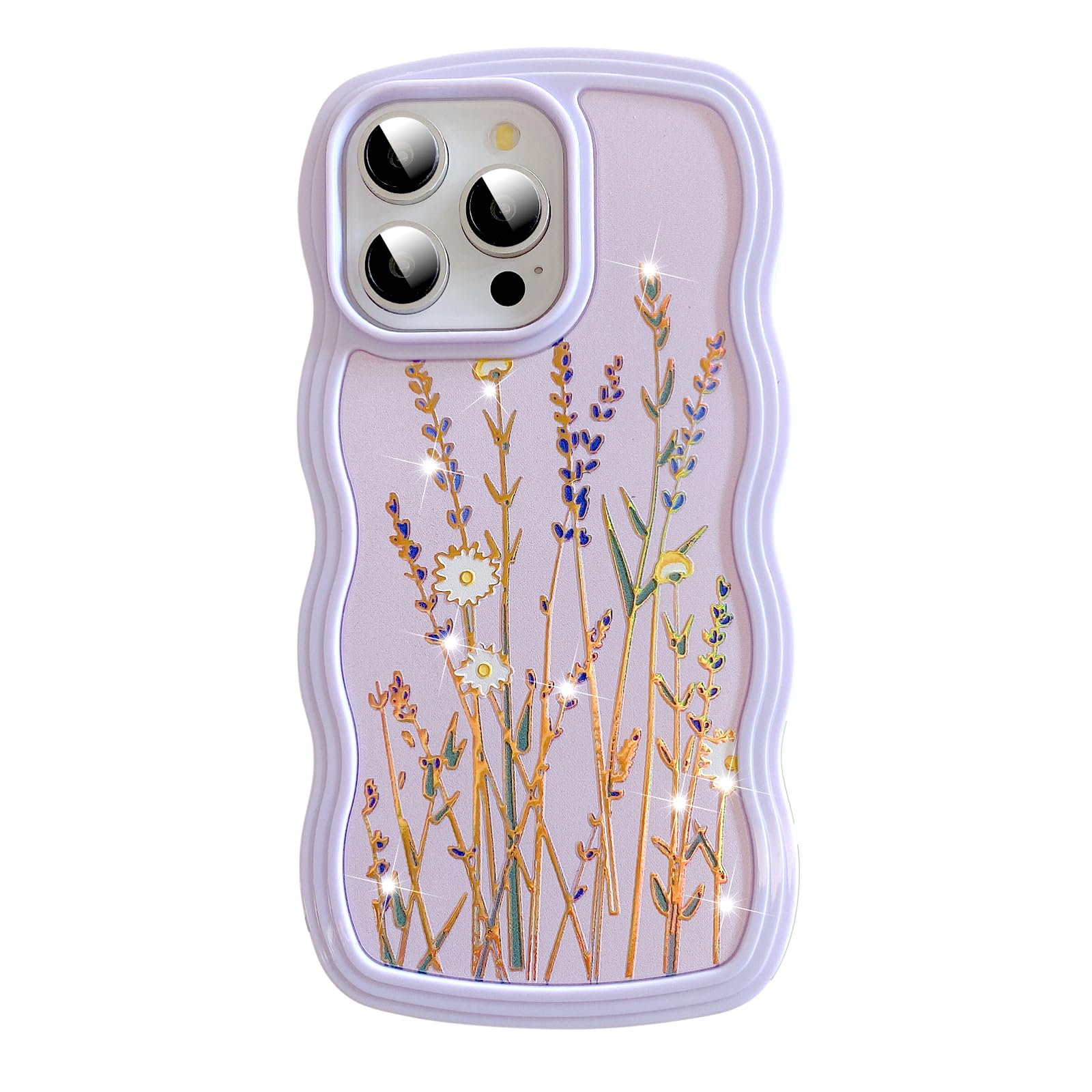 UEEBAI for iPhone 14 Pro Max Case, Floral Wave Frame Cute Curly Anti-slip Flower Case with Aesthetic Pattern - Image 2