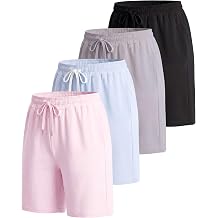 Real Essentials 4 Pack Womens 7" Bermuda Long Casual Yoga Super-Soft Loose Comfy Shorts with Pockets Available in Plus