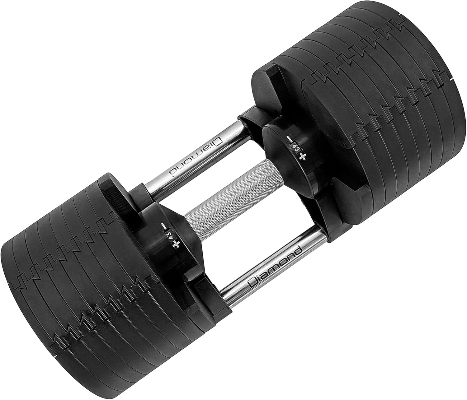 Diamond【Manubri Selezionabili 2-20/32/43 kg + Rastrelliera】Dumbbell Regolabili a Ghiera Rapida, Pesi Palestra Casa & Pro, Impugnatura Ø35 mm, Step da 2-2,5 kg, Supporto Salva-Spazio