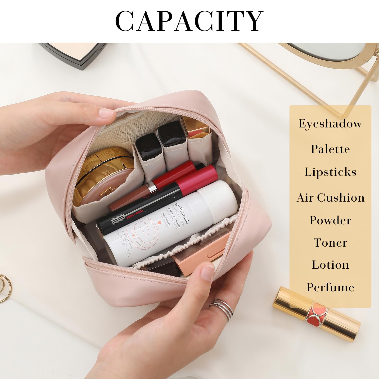 Small Cosmetic Bag Zipper Pouch Travel Makeup Bag with compartments for Women Portable Lipstick Pouch Purse Waterproof Make-up Organizer Great Gifts Pink - Image 2
