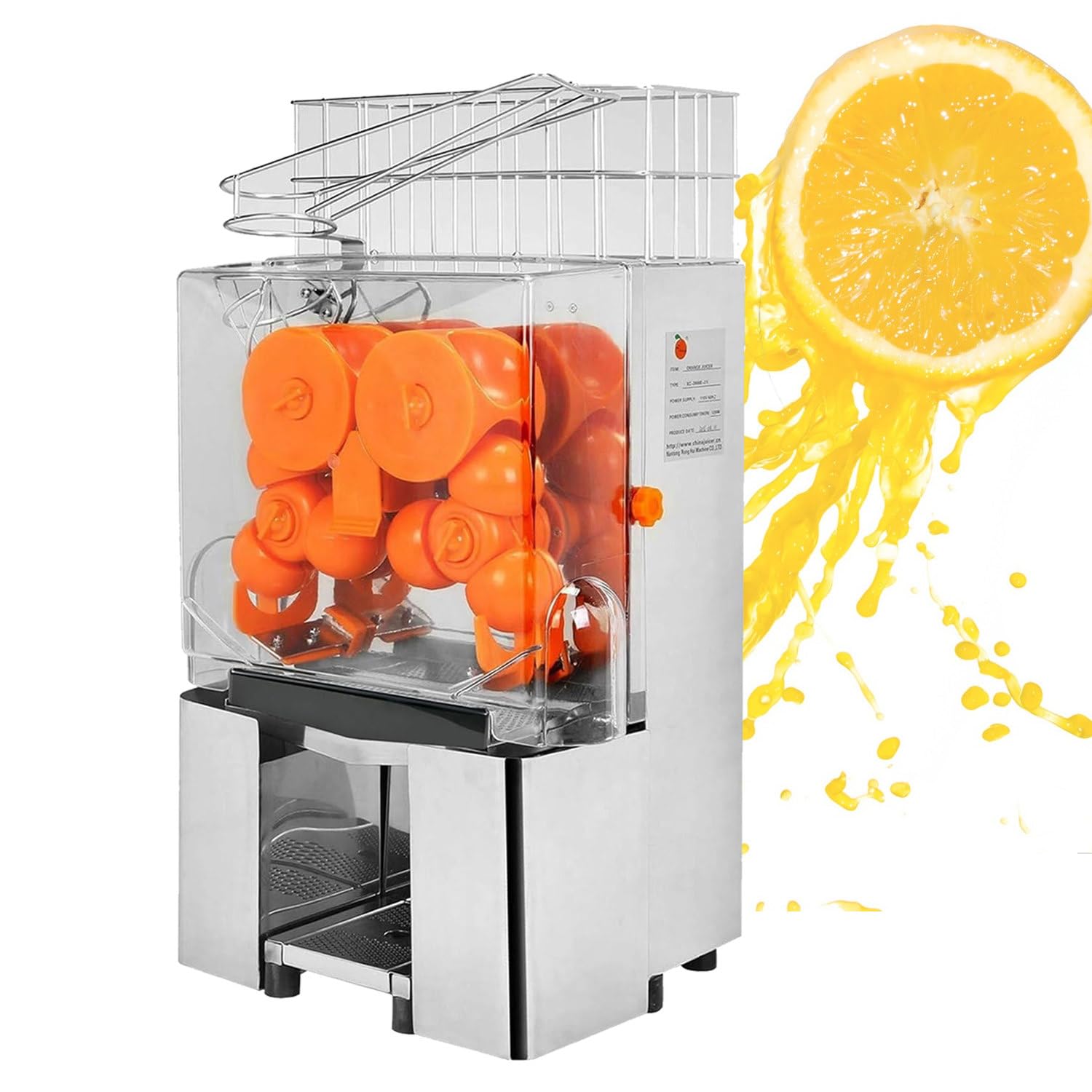 Commercial Grade Juicer Commercial Orange Juicer Machine Automatic Feeding Orange Juicer with Pull-Out Filter Box Stainless Steel Cover