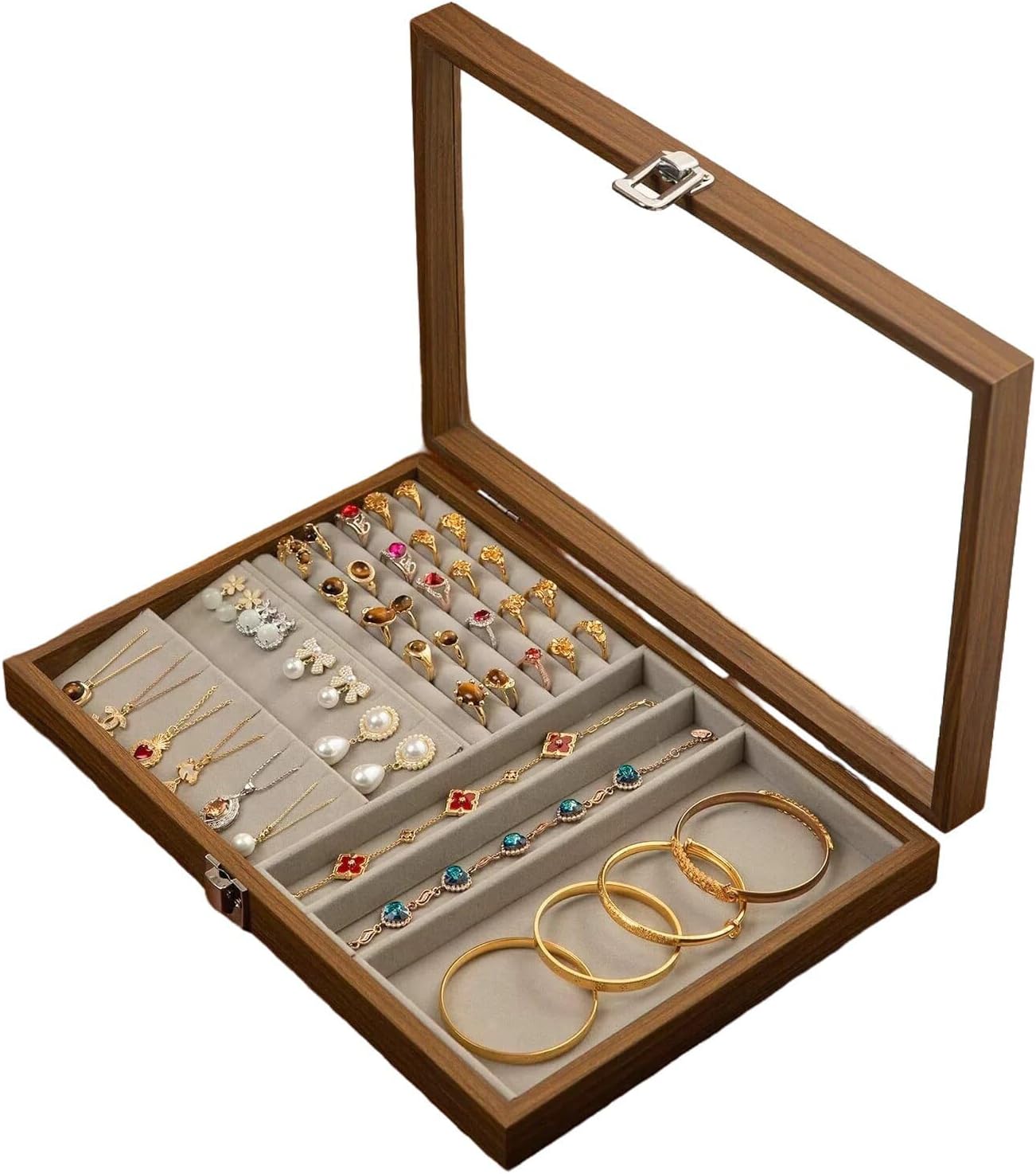 Jewelry Box Organizer for Women, Wooden Jewelry Box Vintage Jewelry Organizer for Earrings Necklace Rings Bracelets Storage, Christmas Birthday Gifts for Women Mom
