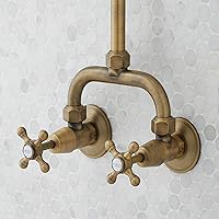 Vista 3 de Signature Hardware 922235 Baudette - Ducha con cabezal de ducha, brazo de ducha y asas cruzadas, color dorado cepillado