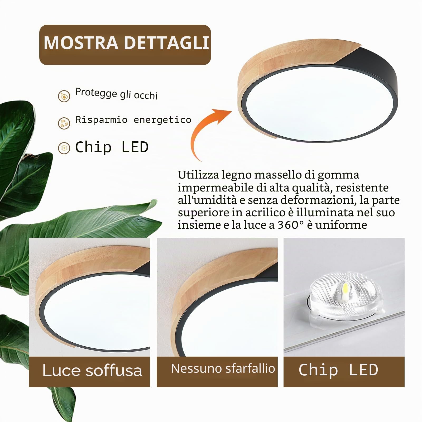 Plafoniera LED Soffitto Legno Nera 24W Rotonda Ø30cm 2 Pezzi 6500K | Lampada soffitto LED moderna ultra sottile, 2000lm 6500K luce bianca, plafoniera per camera soggiorno cucina corridoio