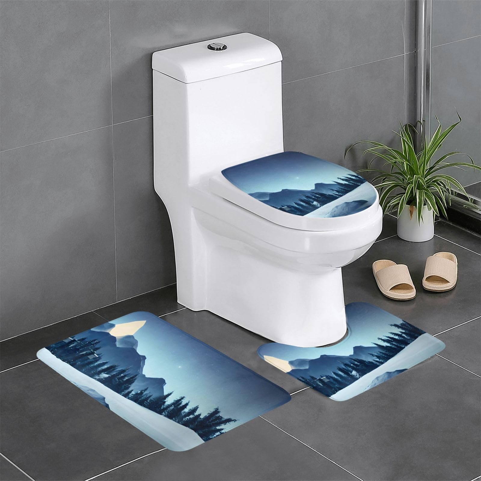 Tapis pour toilettes et coiffeuses forêt enneigée imprimé pour salle de bain