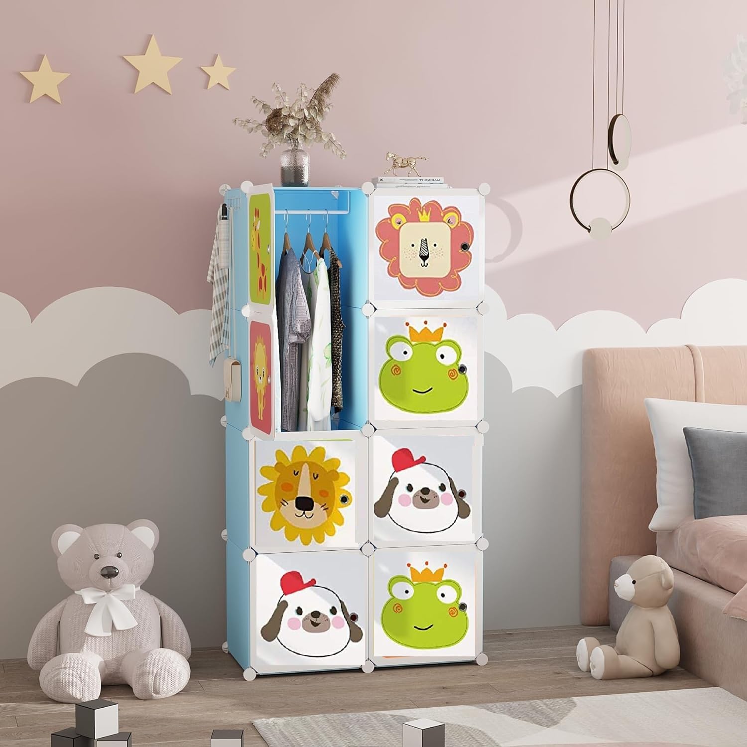 BucketList 8-Cube Multi-Use DIY Storage Cabinet, Blue PP Plastic Portable Wardrobe Closet Organizer, Space-Saving Bookcase with Sturdy Construction