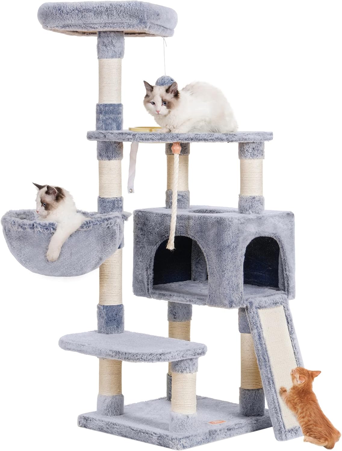Heybly Cat Tree, Cat Tower for Indoor Cats with Scratching Board, Multi-Level Cat Furniture Condo with Feeding Bowl Pewter HCT010PE 50 inch Pewter