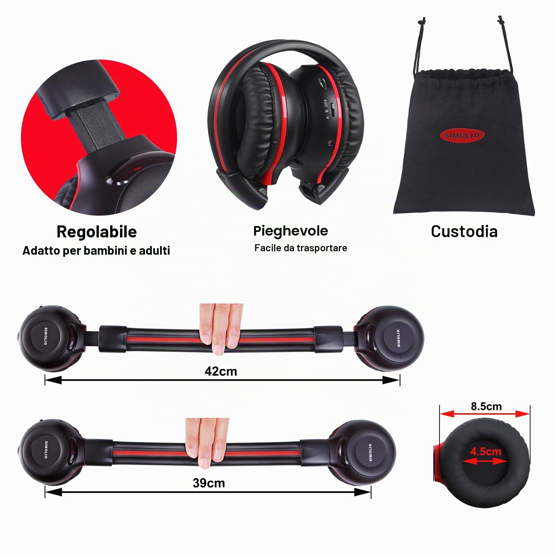 SIMOLIO Confezione da cuffie wireless per auto e bambini, 2 canali IR, non Bluetooth, cuffie DVD con custodia per sistema di intrattenimento posteriore universale