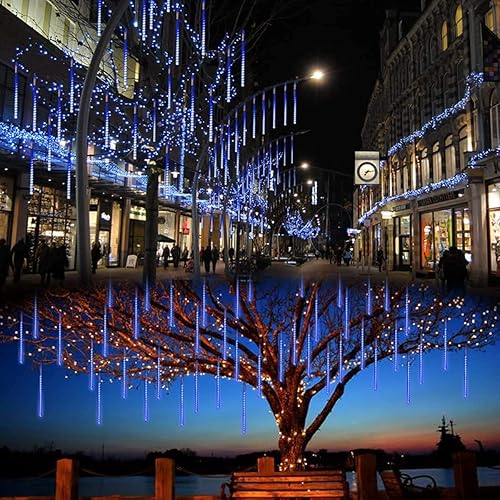 Miniatura 7 de Tira de luces LED de lluvia de meteoritos para Navidad, 192 luces LED de 11.8 pulgadas, 8 tubos, impermeable, carámbano, nieve, caída, guirnalda de