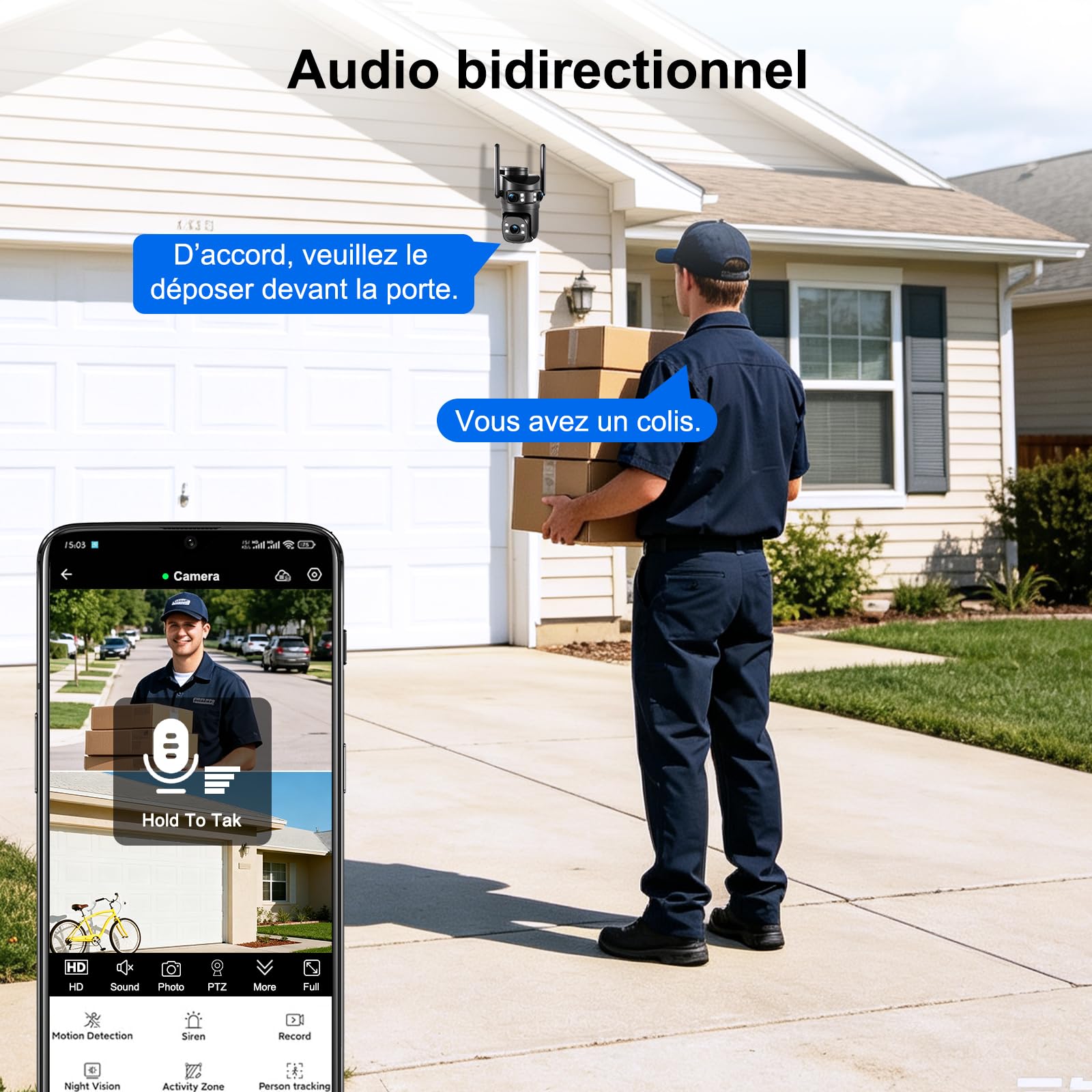 4K Caméra de Surveillance WiFi Extérieure,Triple Objectif Camera Extérieur | 360° PTZ Sécurité à Domicile,Suivi Automatique,Vision Nocturne Couleur,Audio Bidirectionnel,IP66