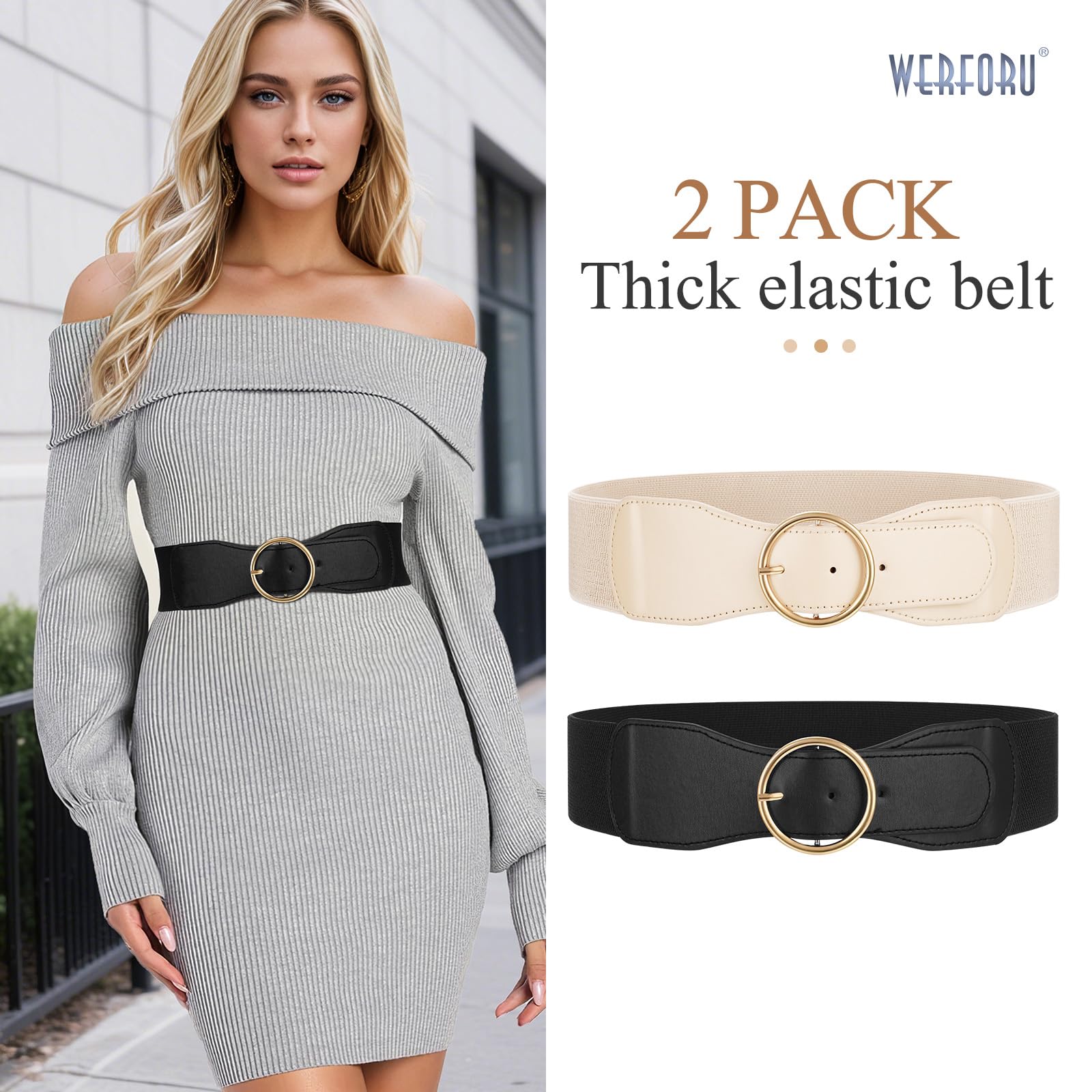 WERFORU Elastyczny pasek w talii dla kobiet w stylu vintage, szeroki pasek do sukienki, modny, rozciągliwy pasek cinch