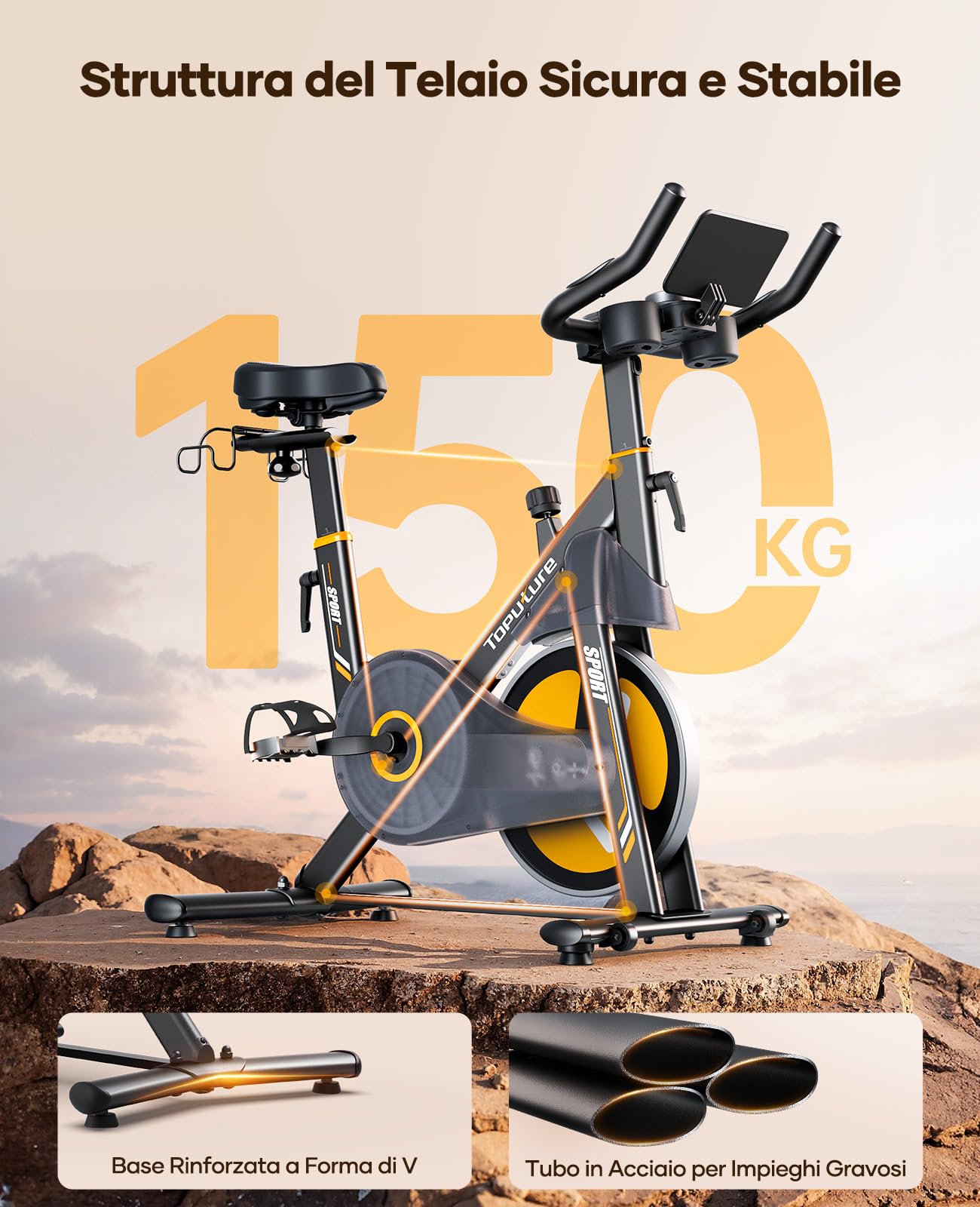 2026 Nuova Toputure Cyclette da Casa con Resistenza Elettromagnetica, Cyclette per Casa con Controllo App, Display Touchscreen, Cardiofrequenzimetro, Ultra Silenziosa, Supporta fino a 150 kg