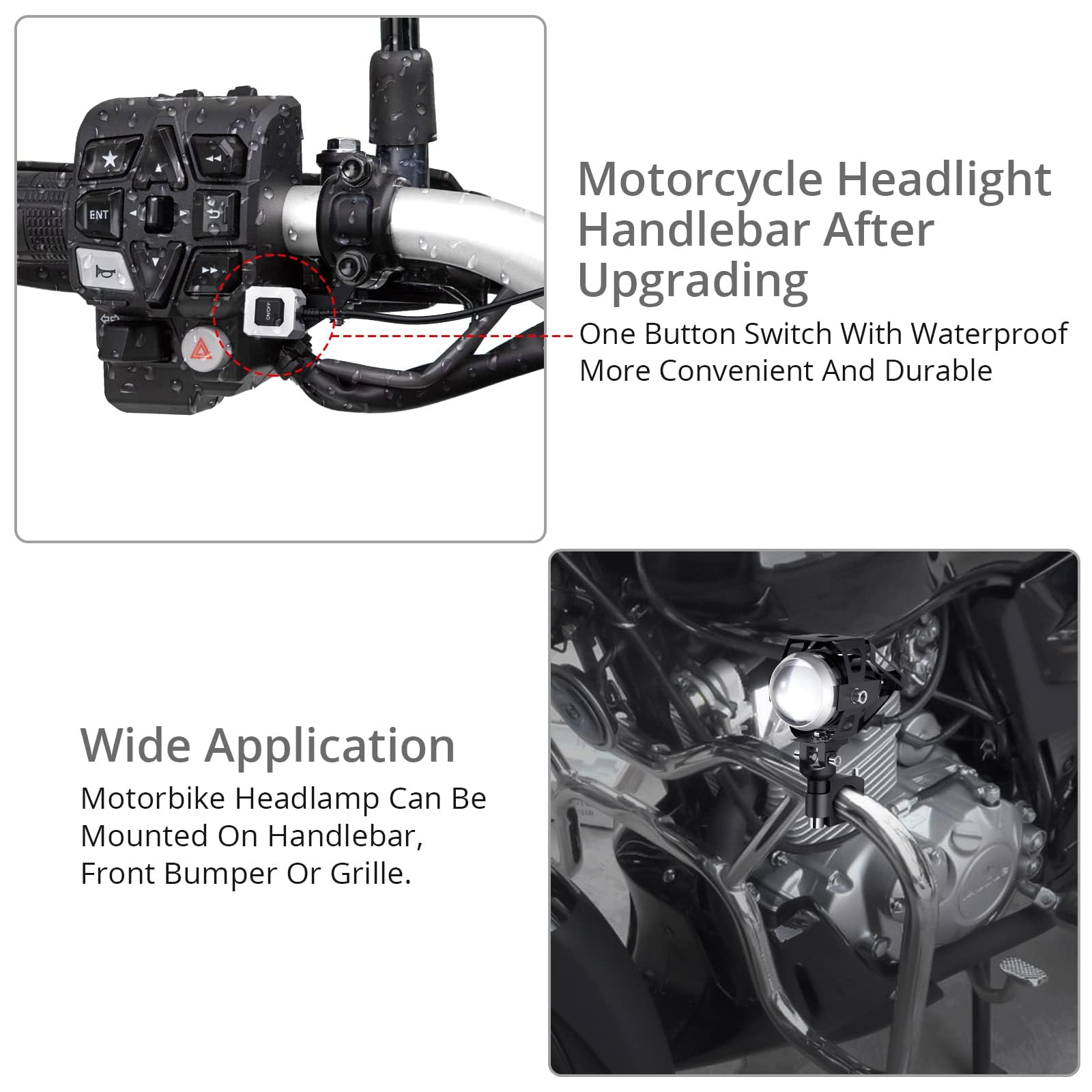PROZOR Reflektor motocyklowy LED 2 sztuki U5 15W reflektor motocyklowy światło przeciwmgielne motocykl regulacja 360 °, wodoodporny reflektor IP65 do pojazdów 12/24V