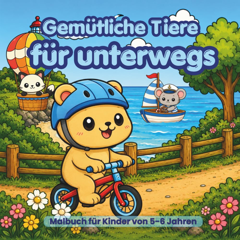 Gemütliche Tiere für unterwegs: Malbuch für Kinder von 5-6 Jahren