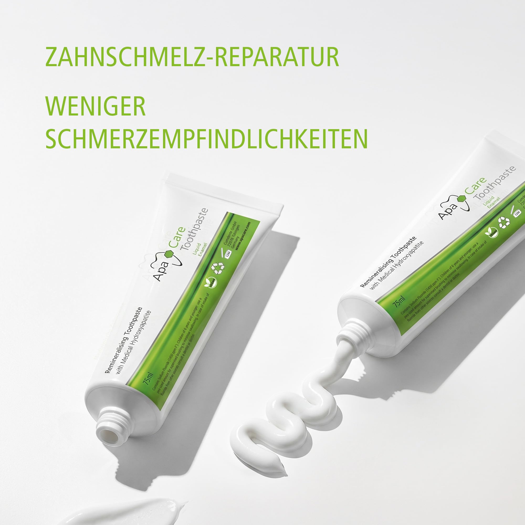 ApaCare Dentifricio rimineralizzante con smalto liquido | 12 x 75 ml | Dentifricio con idrossiapatite medicinale e fluoro