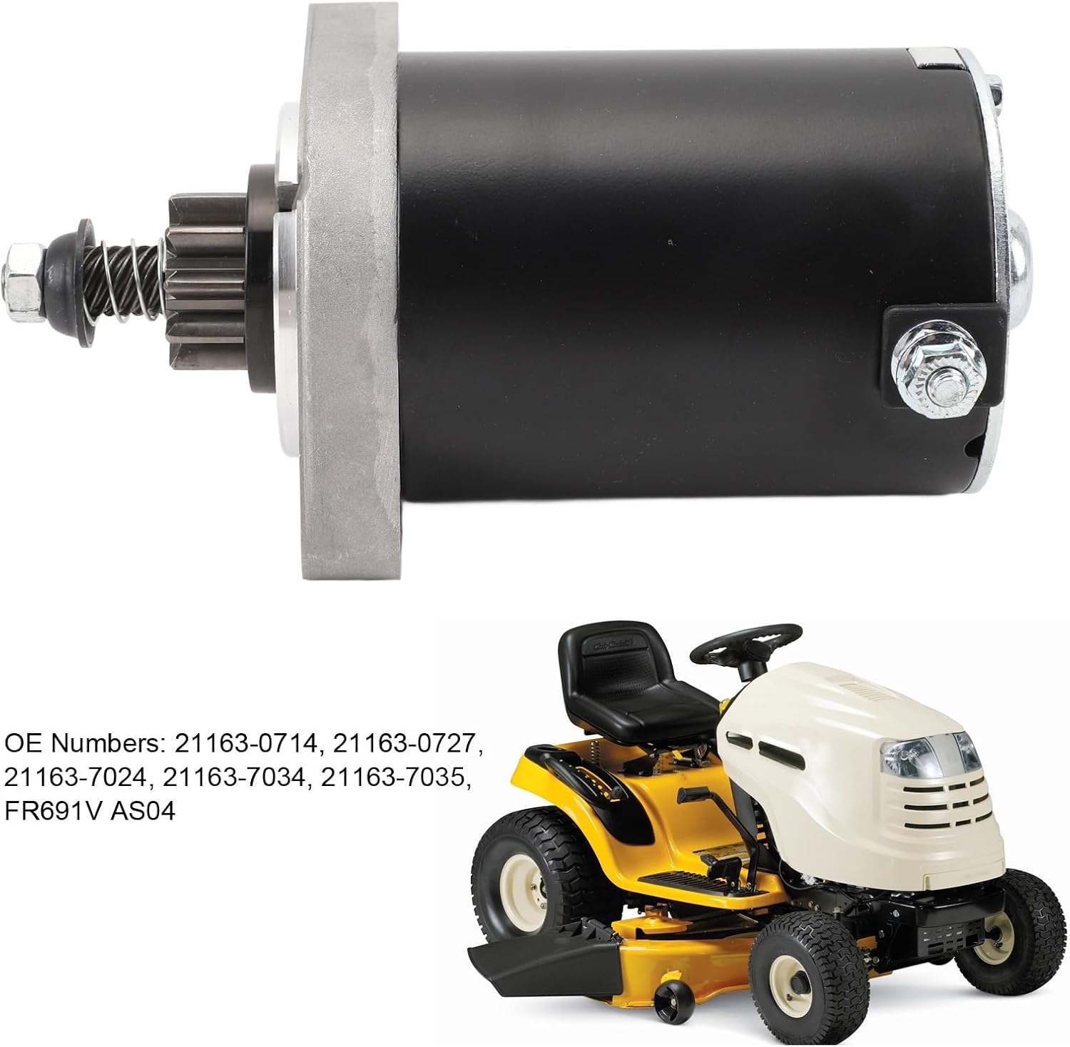 Electric Lawn Mower Engine Motor, High Torsion Water Resist 10 Teeth Starter Motor 21163‑7024 FR691V AS04 Replacement for Cub Cadet Tractor LTX1046 LTX1050