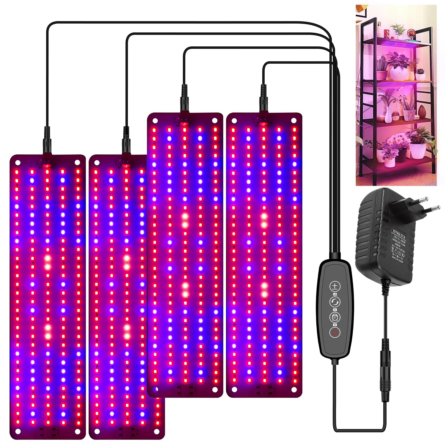 4Stück Pflanzenlampe LED, Vollspektrum Grow Lampe mit 600LEDs, Pflanzenlicht mit Zeitschaltuhr, Dimmbar Wachsen licht für Zimmerpflanzen, Setzlinge, Unterschrankpflanzen, Grow Zelt, Gemüse