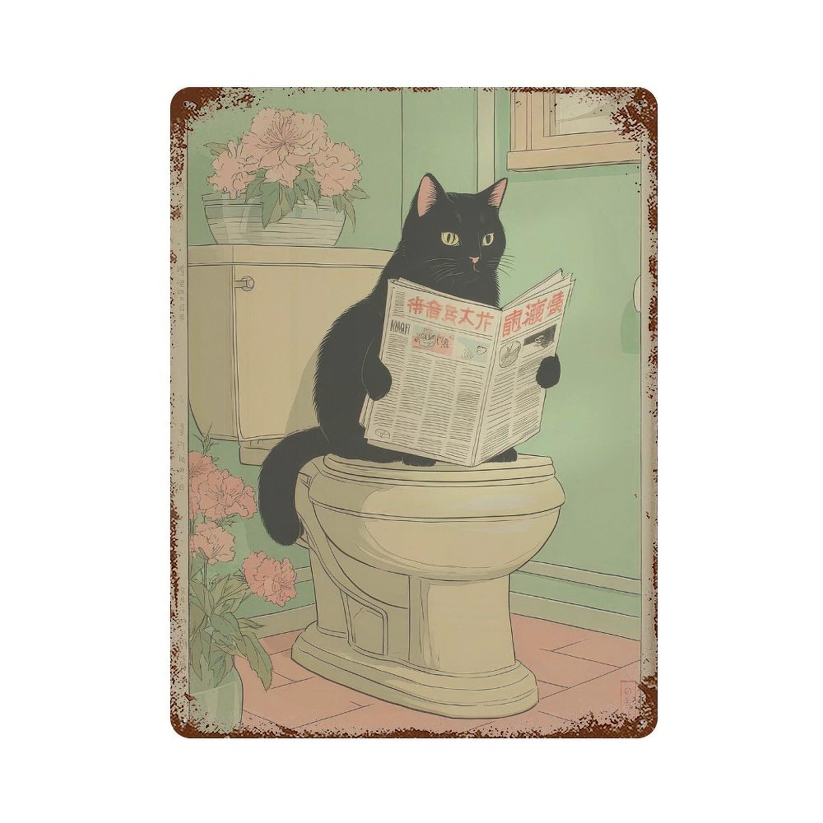 xiaoxiaoshen Black Cat Reading Newspaper. Whimsical Japanese Wall Decor Art Metal Tin Poster Modern Home Decor Art Home Bar Shop Decorations Vintage Sign 40x30cm