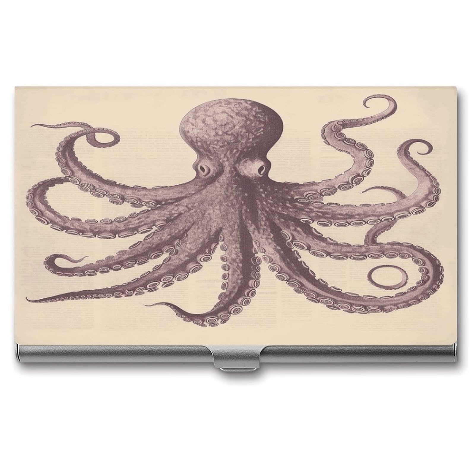 LDGSUPH Vintage Octopus Business Card Holder Fashion Slim Name Card Holder Minimalist Design Case Metal Card Carrier Personalized Business Card Case with Flip for Men Women