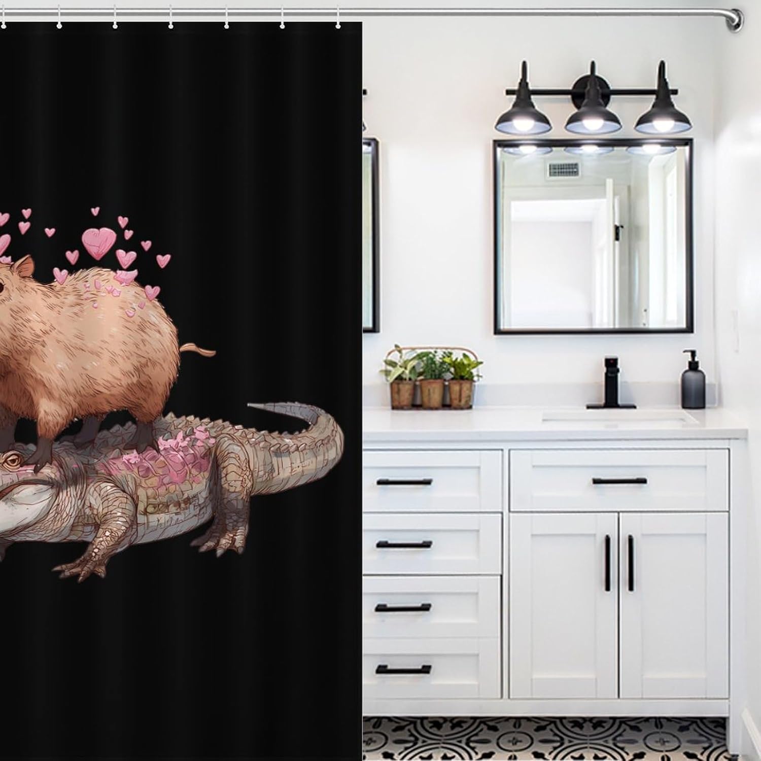 Capybaras Alligators Shower Curtain 46.85x70.87Inch（119x180cm） Polyester Bath Curtain Shower Curtains Printed Decorative