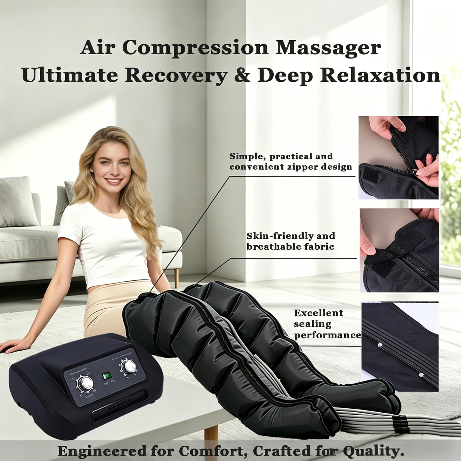 Presoterapia para Piernas y Abdomen y Brazos, Botas de Presoterapia 6 Camaras,Maquina Drenaje Linfatico Profesional,0-30 Min,0-240 mmHg,Silenciosas,Uso Domestico