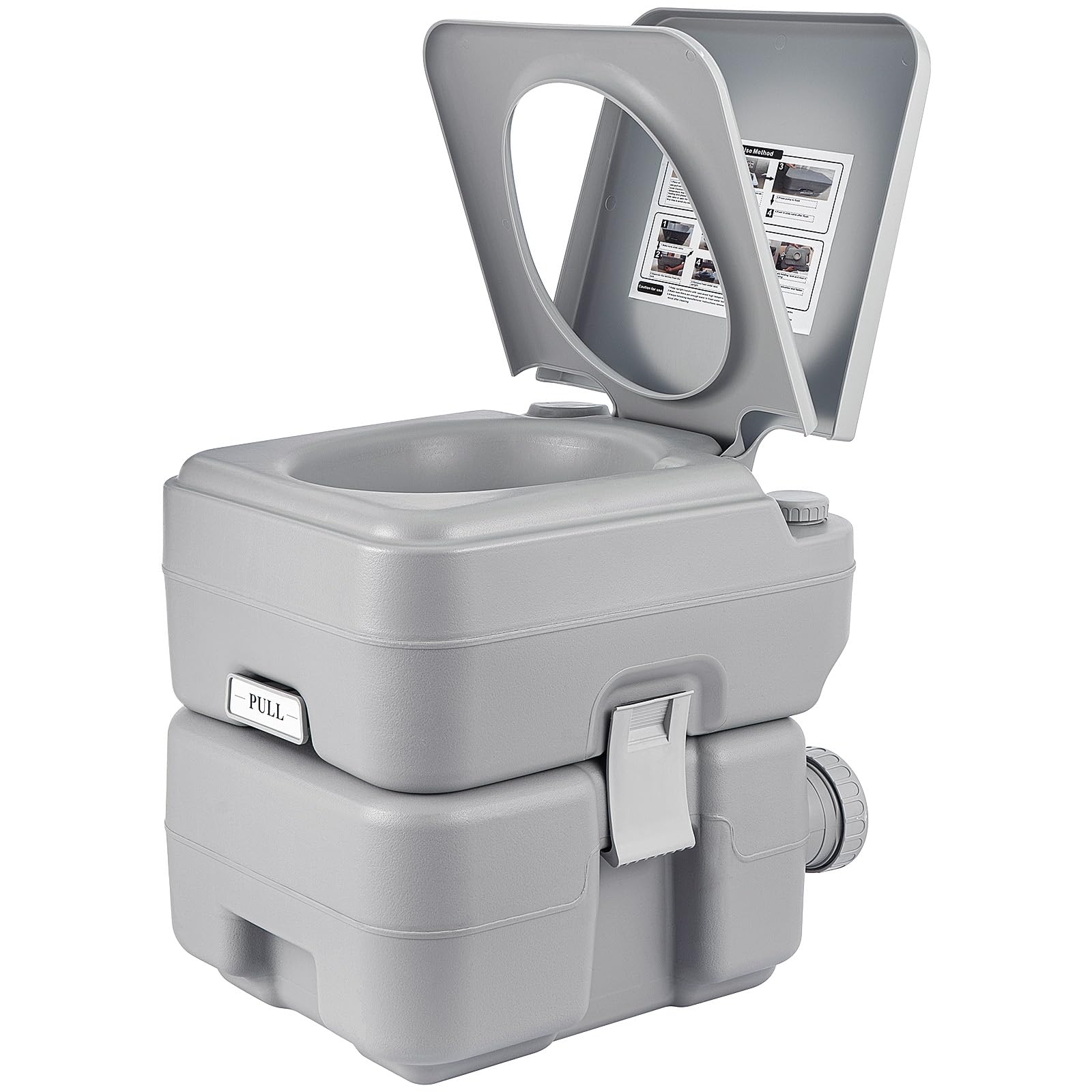 Sunnynest Gray Portable Camping Toilet 20L With Flush – Heavy Duty Adult Portable Toilet, Removable Waste Tank & Carry Handle, Leak-Proof Portable Porta Potty For Camping, Rv, Hiking, Travel & Caravan