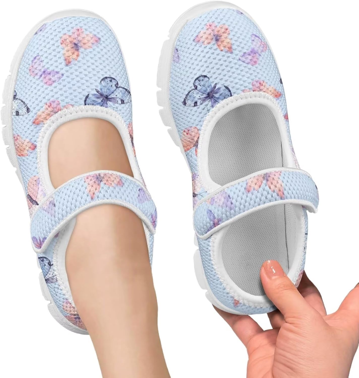 Butterflies Print School Shoes for Girls Toddler Colorful Mary Jane Shoes Party Wedding Soft Sole Shoes