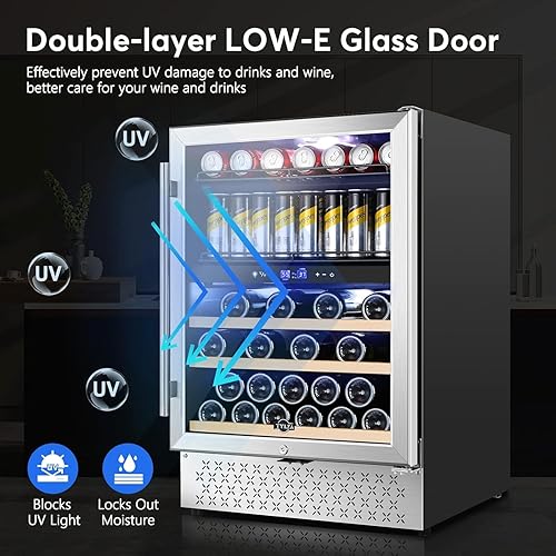 Miniatura 2 de Tylza Refrigerador de vino de doble zona, refrigerador de vino y bebidas de 24 pulgadas integrado o independiente, nevera de cerveza de vino debajo