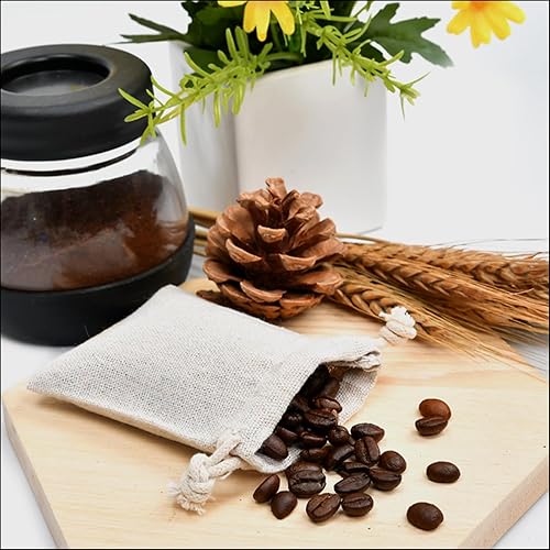 Vista 13 de calary 50 piezas de lona doble con cordón bolsa de algodón bolsa de regalo bolsita de muselina reutilizable bolsa de té 2.75x4 pulgadas