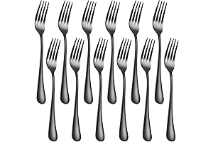 12 Piece Black Forks, 8 Inch, Top Food Grade Extra-Fine Stainless Steel...
