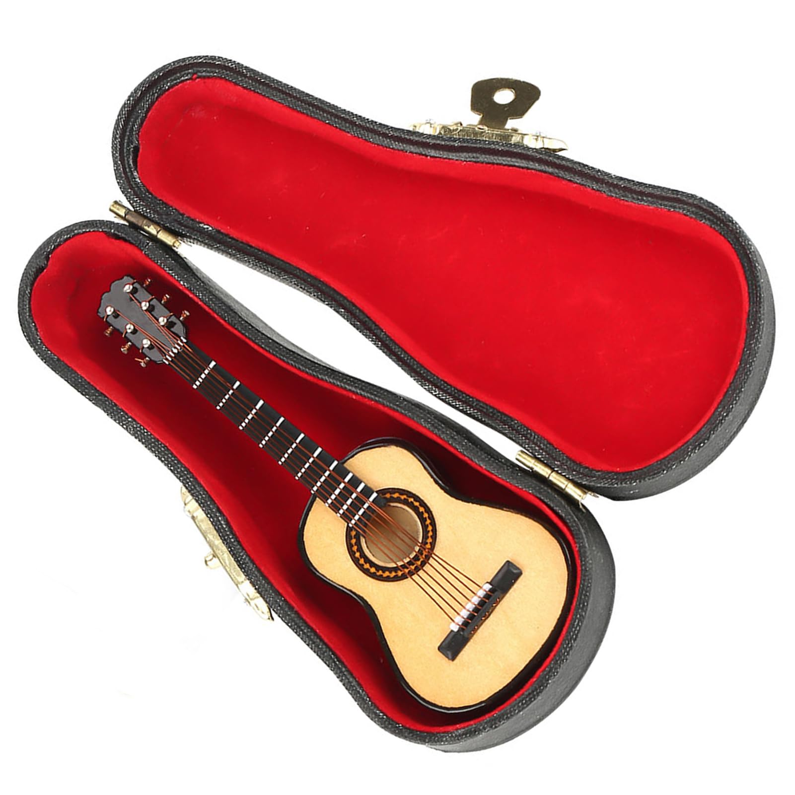 Guitarra de Madera en Miniatura, Modelo Hecho a Mano, Mini Adorno Musical, con Soporte para Guitarra y Caja de Almacenamiento, para Decoración de Escritorio y Oficina en el