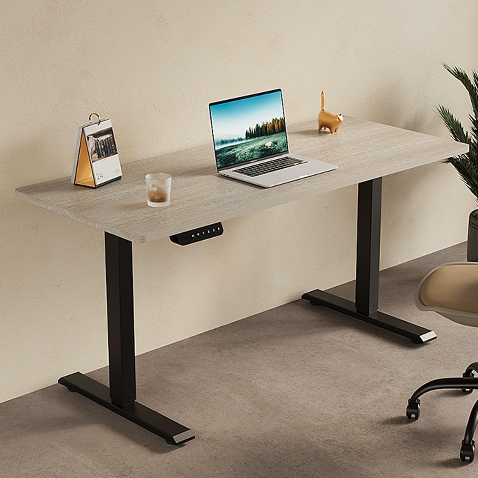 MYUYEE Adjustable Standing Desk, Stand Up Desk With 3 Preset Heights, Office Desk With Headphone Hook And Cup Holder, I-Beam Computer Desk, For Home Office,Gray Black,55.1In/140(Gray Black-39.3In)