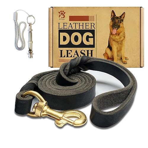 Leather Dog Leash 4ft x 3/4 inch,Strong Heavy Duty Genuine Leather Braided Dog Training Leash, Soft and Comfortable for Large Dogs, Medium Small Dogs (Black, 4FT*3/4in) - 4FT*3/4in - Black