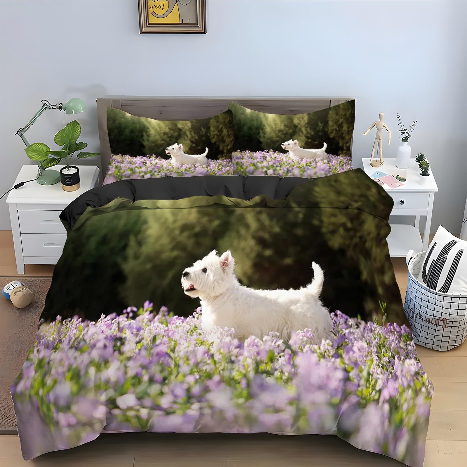 Housse de couette 240x260 en microfibre douce motif Terrier Blanc de l'Ouest