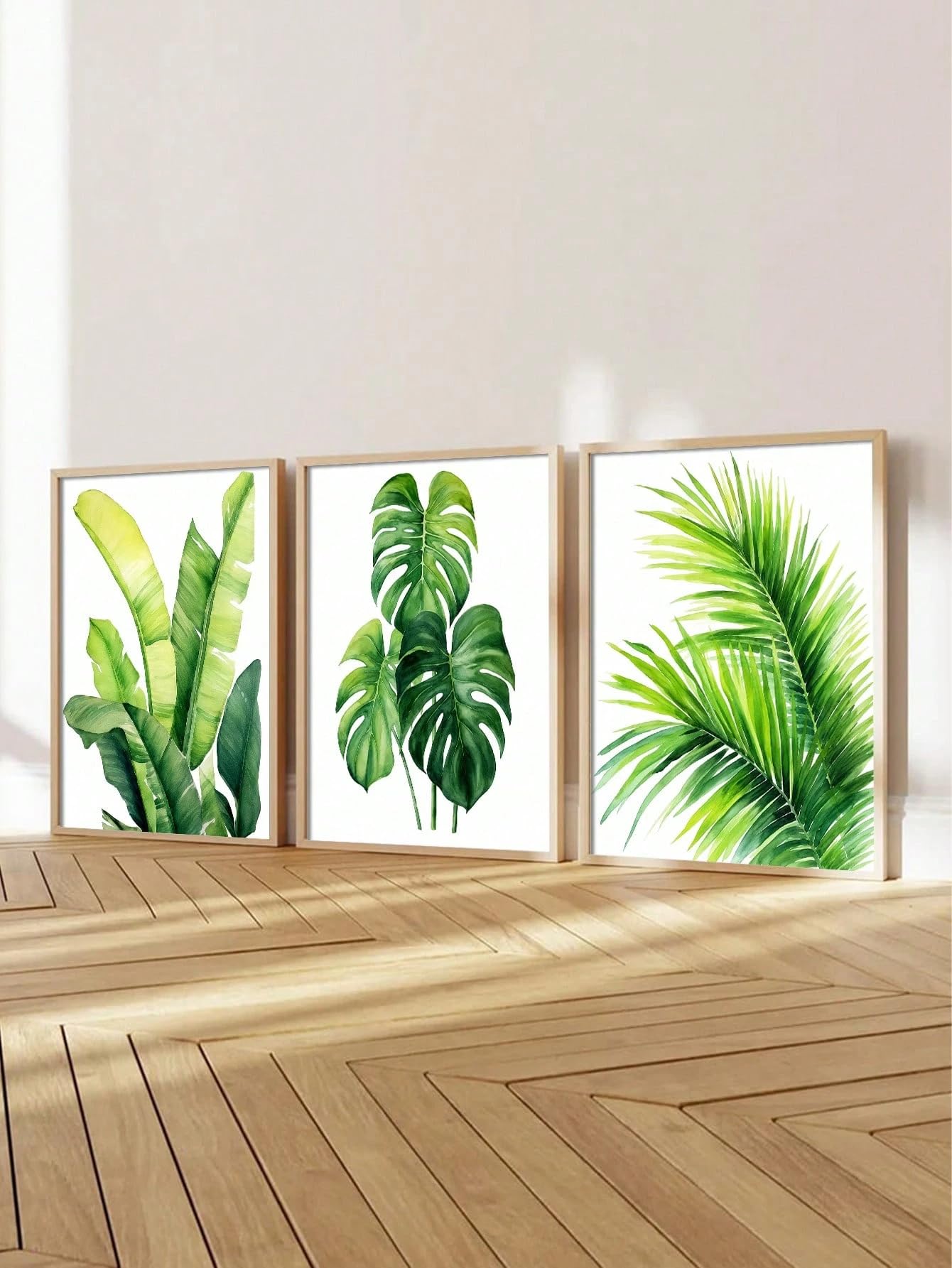 3 láminas decorativas de follaje tropical para pared, ideales para la decoración de salas de estar, dormitorios y cafeterías (50x70cm x 3/Sin marco)