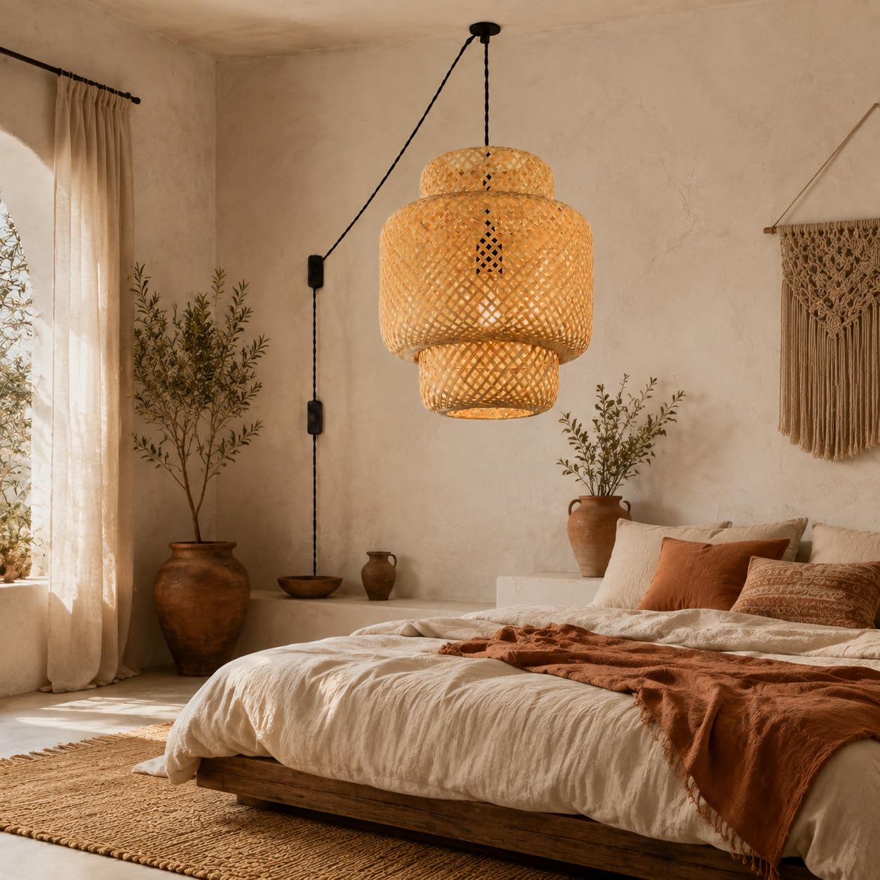 BARCELONA LED Suspension En Osier E27 Avec Prise | BARCELONA LED Suspension En Osier E27 Avec Prise