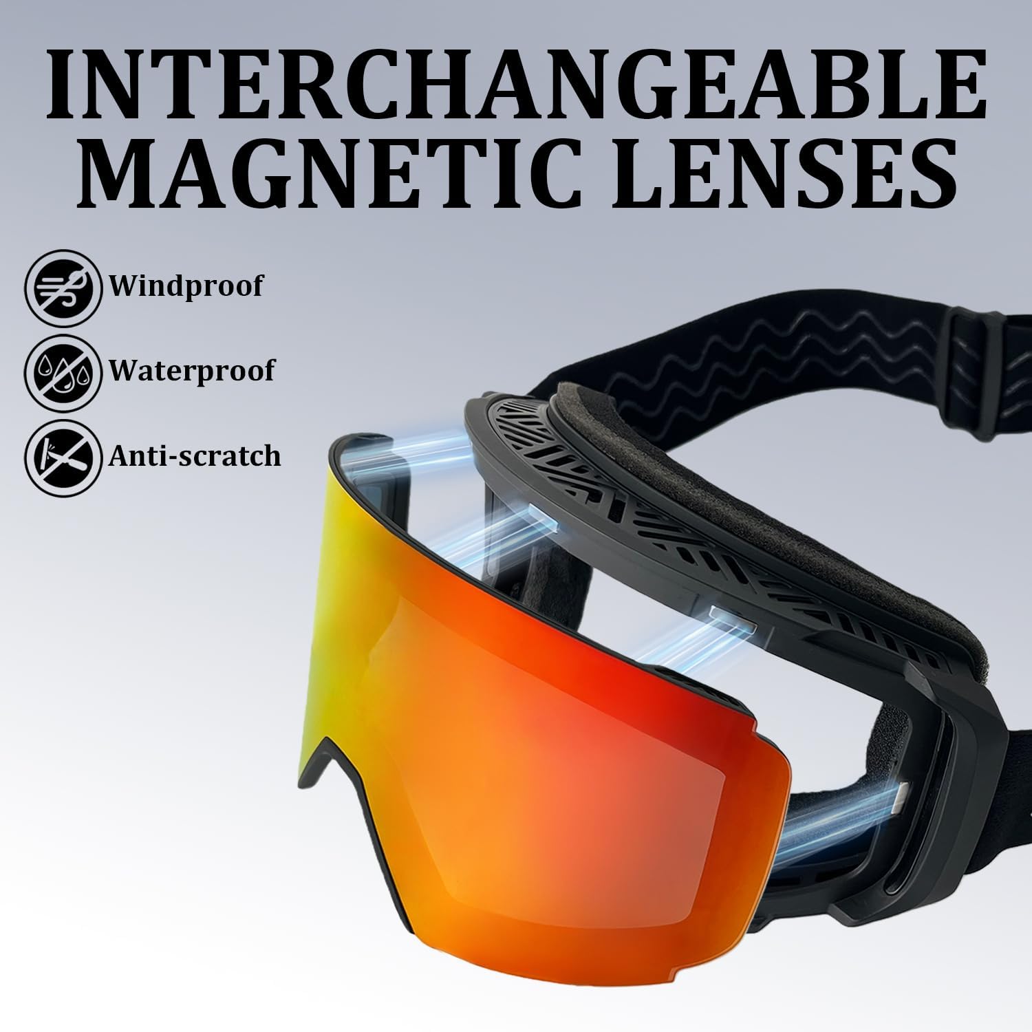 Ski Goggles,Anti Fog Magnetic Interchangeable Lens 100% UV400 Protection OTG Snow Goggles for Men Women