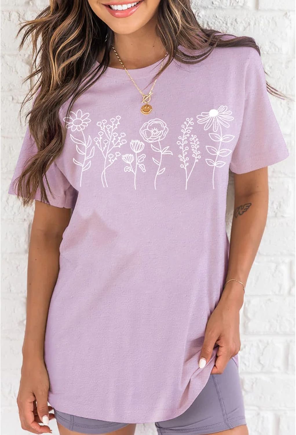 Women's Floral Tee Wildflower Graphic T Shirt Summer Flower Casual Loose Top Crew Neck Short Sleeve Shirts Tees - Image 2