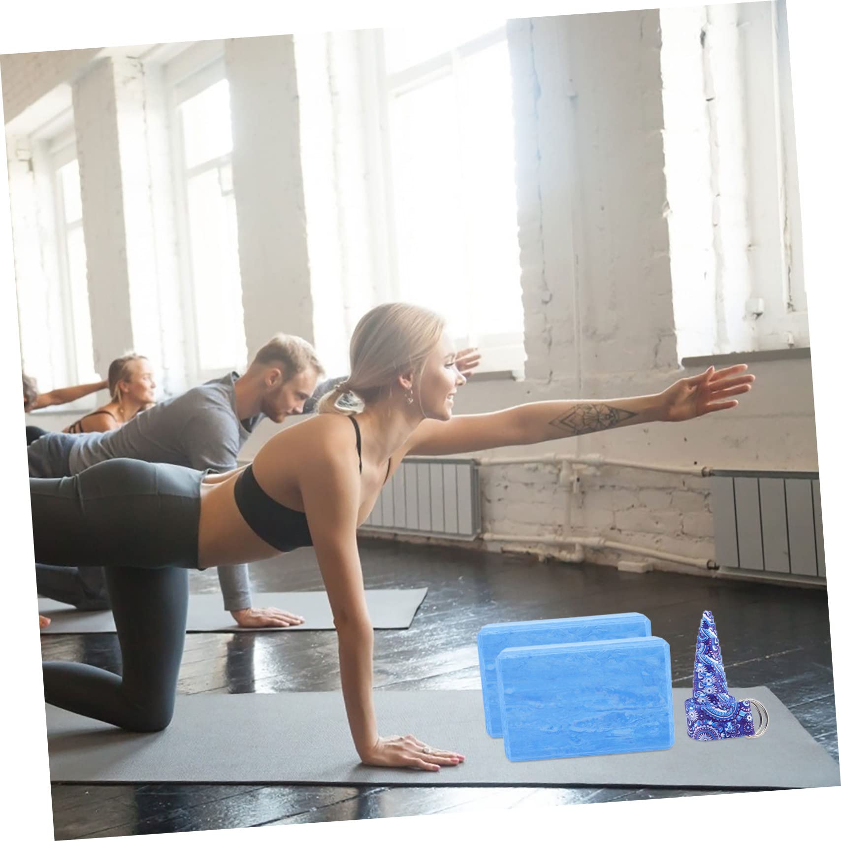 Blocco Yoga ad Alta Densità in Eva, Set da 3 Pezzi Blu | Allenamento Danza e Stretching, Superficie Piana, Supporto per Addominali, Articolo in Schiuma