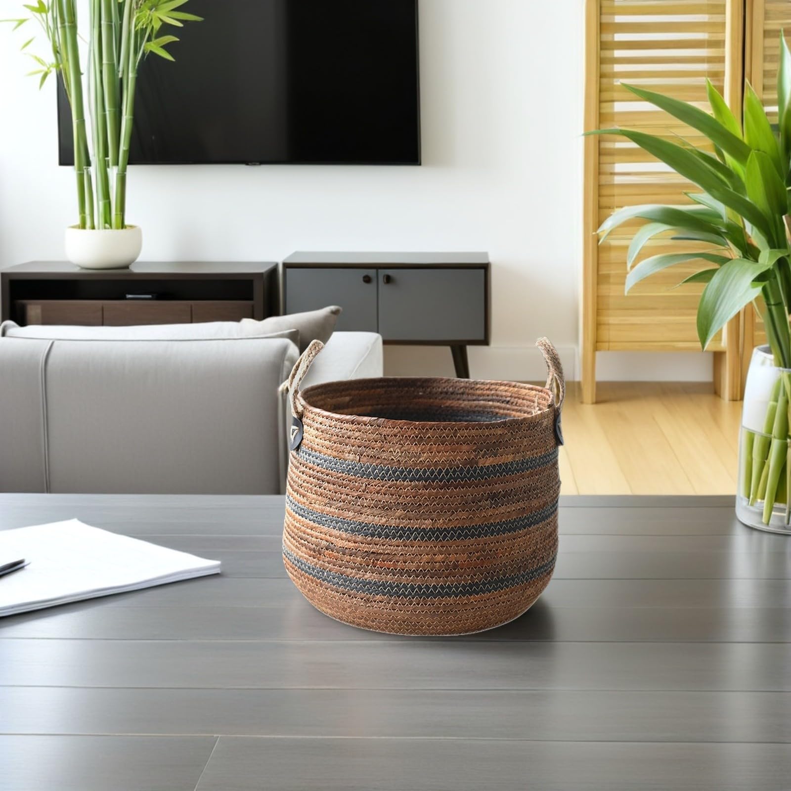 Cesto Portabiancheria Intrecciato in Paglia, Piccolo 29x21, 1 Pezzo | Stile Rustico Nordico, Capienza Ampia, Utile per Ordinare Oggetti e Tenere in Ordine la Casa