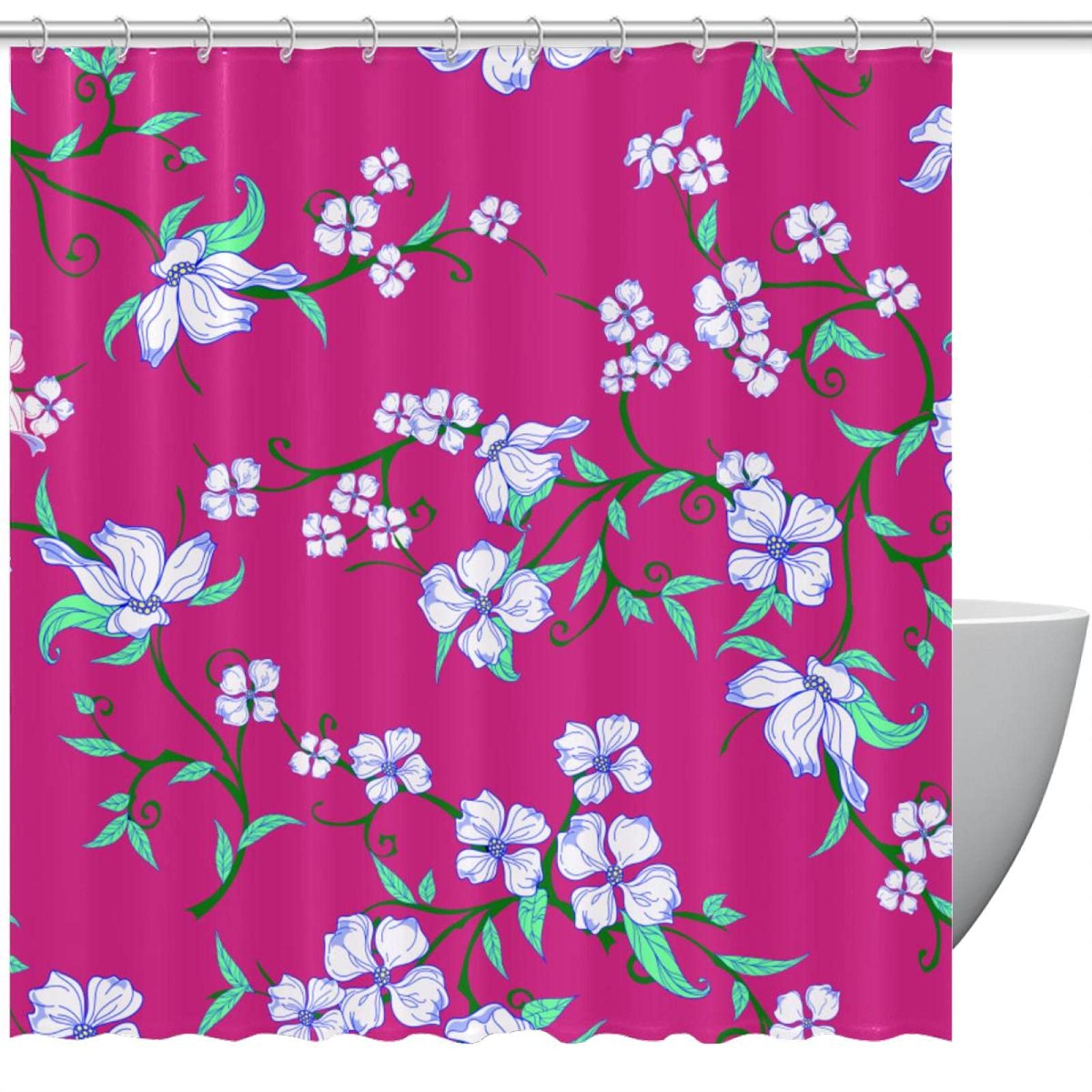 Rideau de douche Dogwood haut de gamme sans couture avec crochets exclusifs