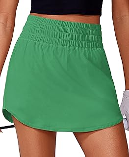 PINSPARK 16" Golf Skirts for Women High Elastic Waisted Skort 2 Pockets | Curved Hem, Tummy Control, Built-in Shorts, Quick-dry, Lightweight, Pickleball, Flowy, Tennis Skort for Woman