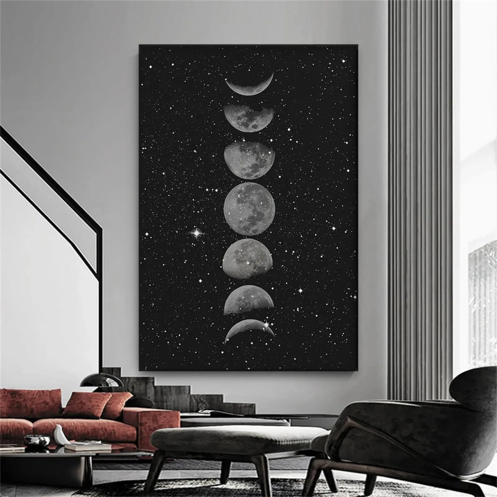 Toile phases de la lune grand format pour grand mur vide